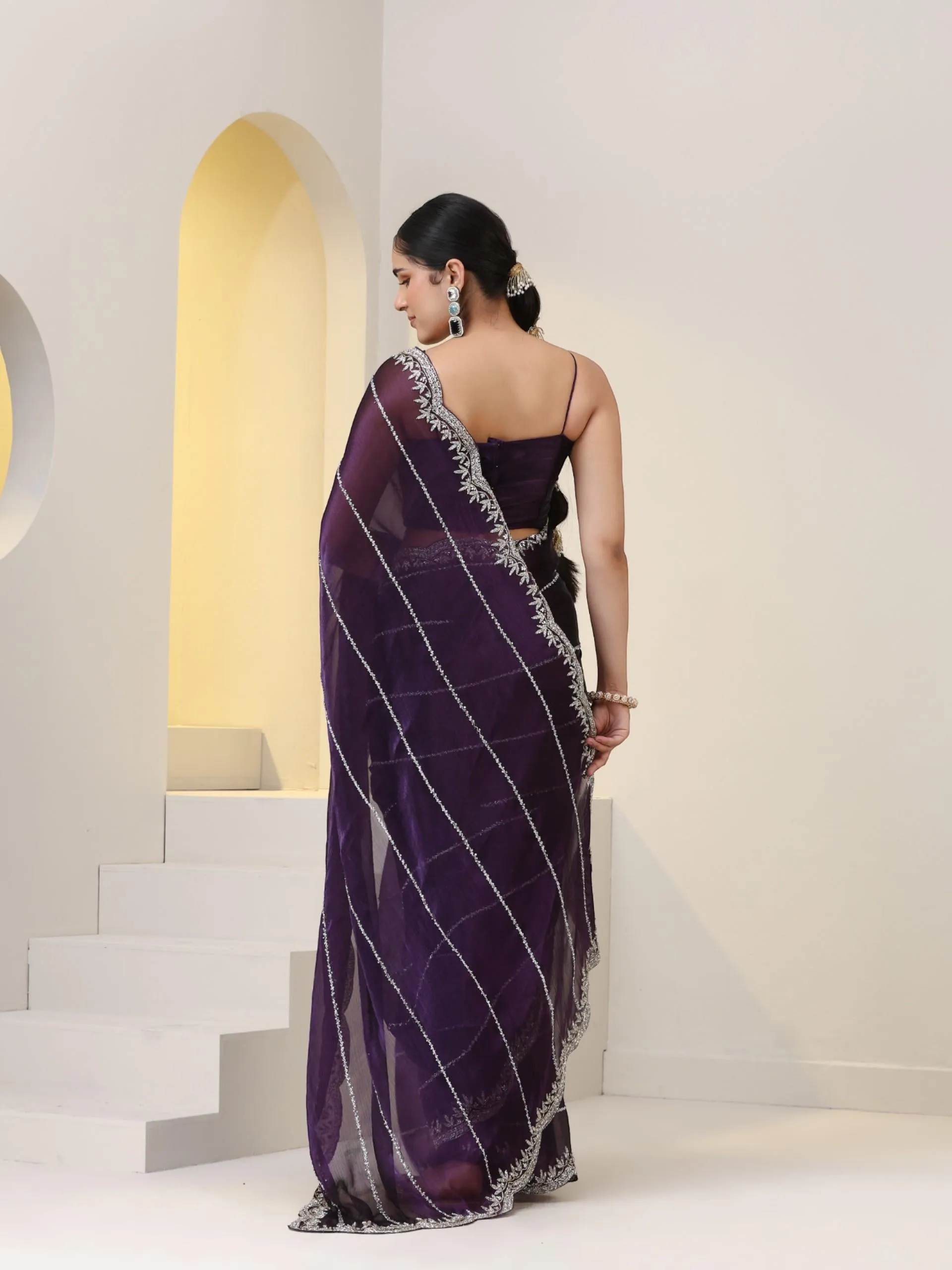 Prized Possession Purple Organza Chiffon Saree with Cut Dana Embroidery with Embroidered Blouse Fabric