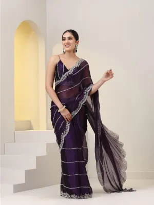 Prized Possession Purple Organza Chiffon Saree with Cut Dana Embroidery with Embroidered Blouse Fabric