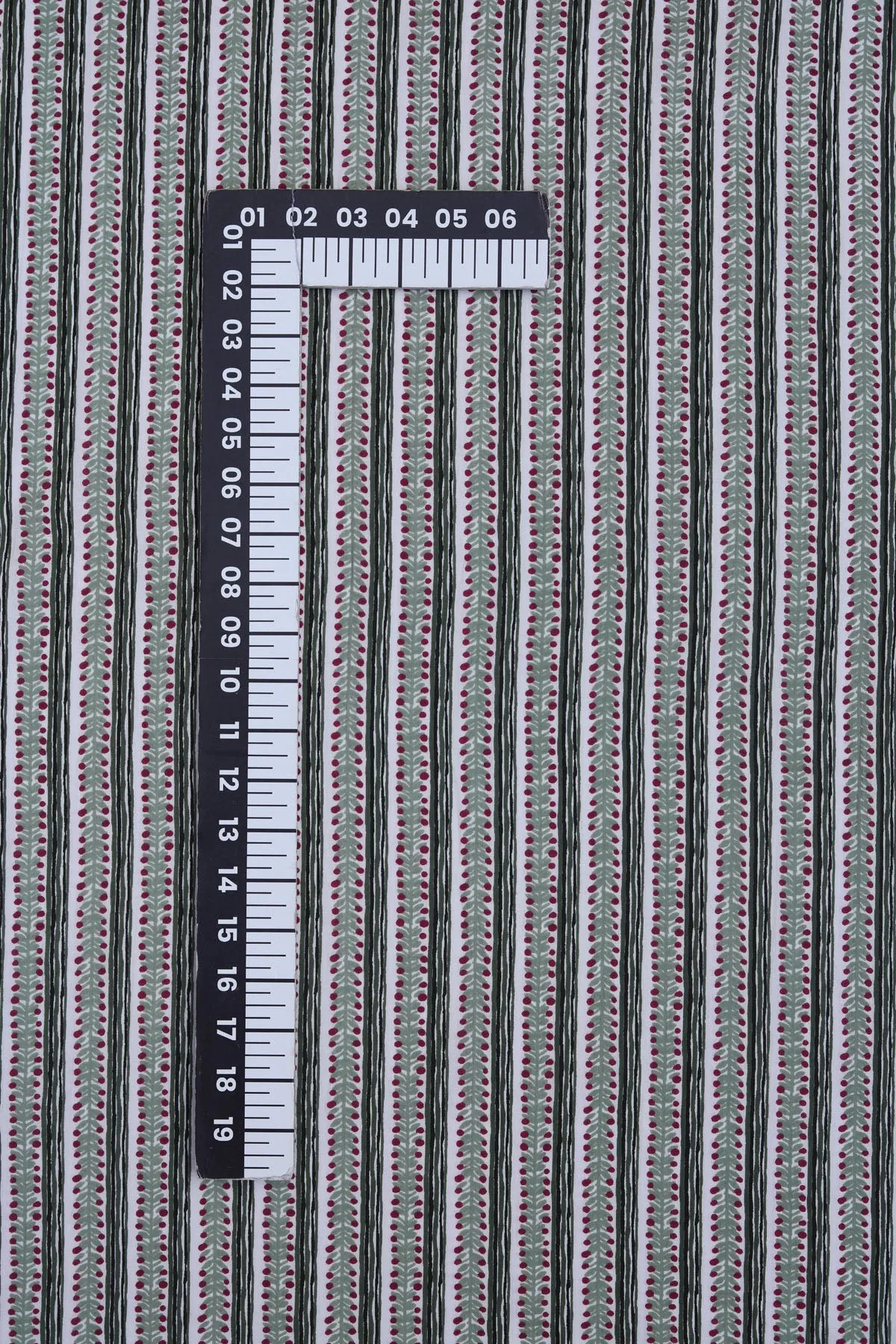 Pure Cotton Green Hand Block Stripe Pattern Printed Fabric