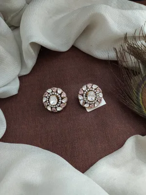 Pure Silver Moissanite Screw-Back Studs – Pink and Green with White Combinations