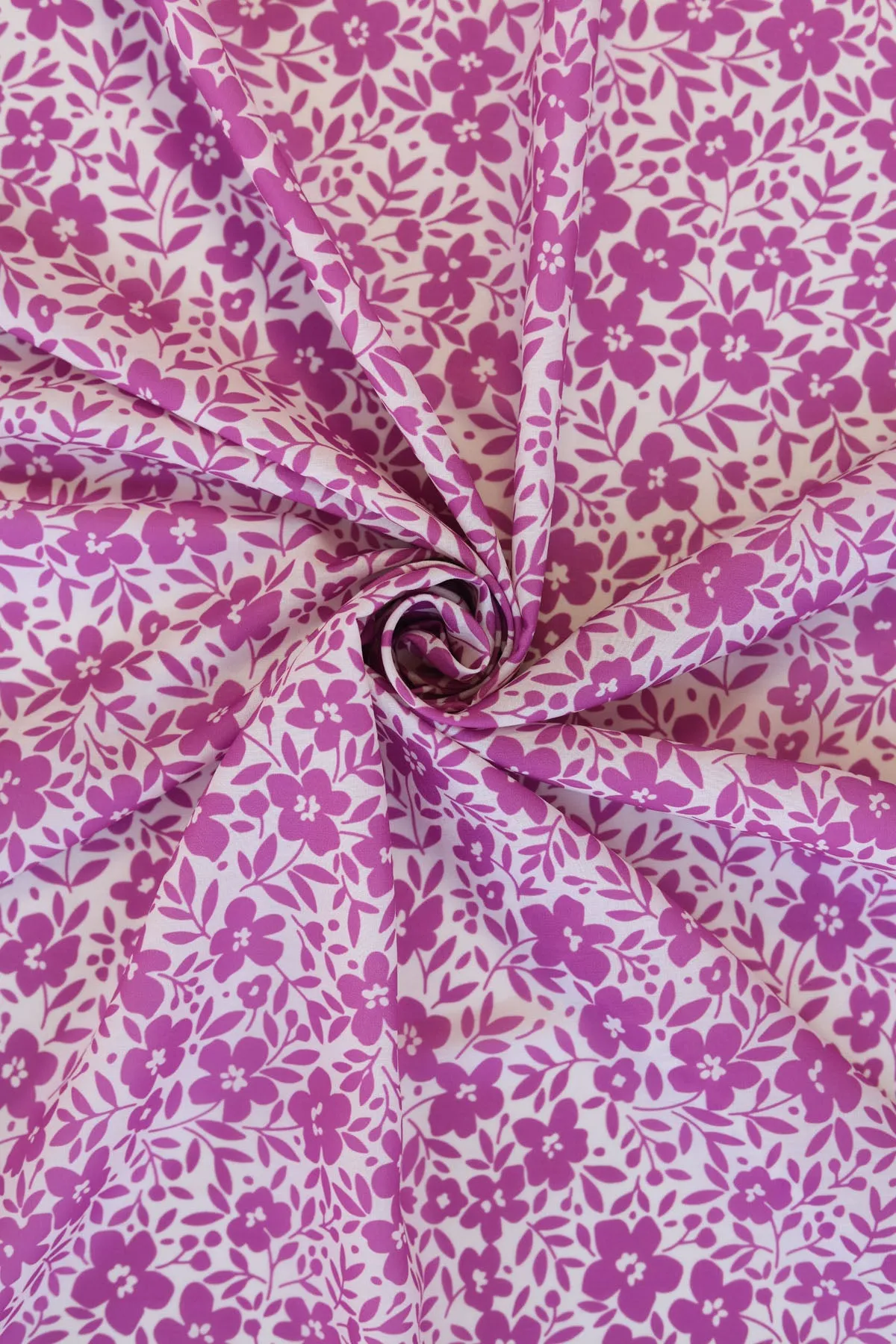 Purple Ditsy Floral Pattern Printed Muslin Fabric