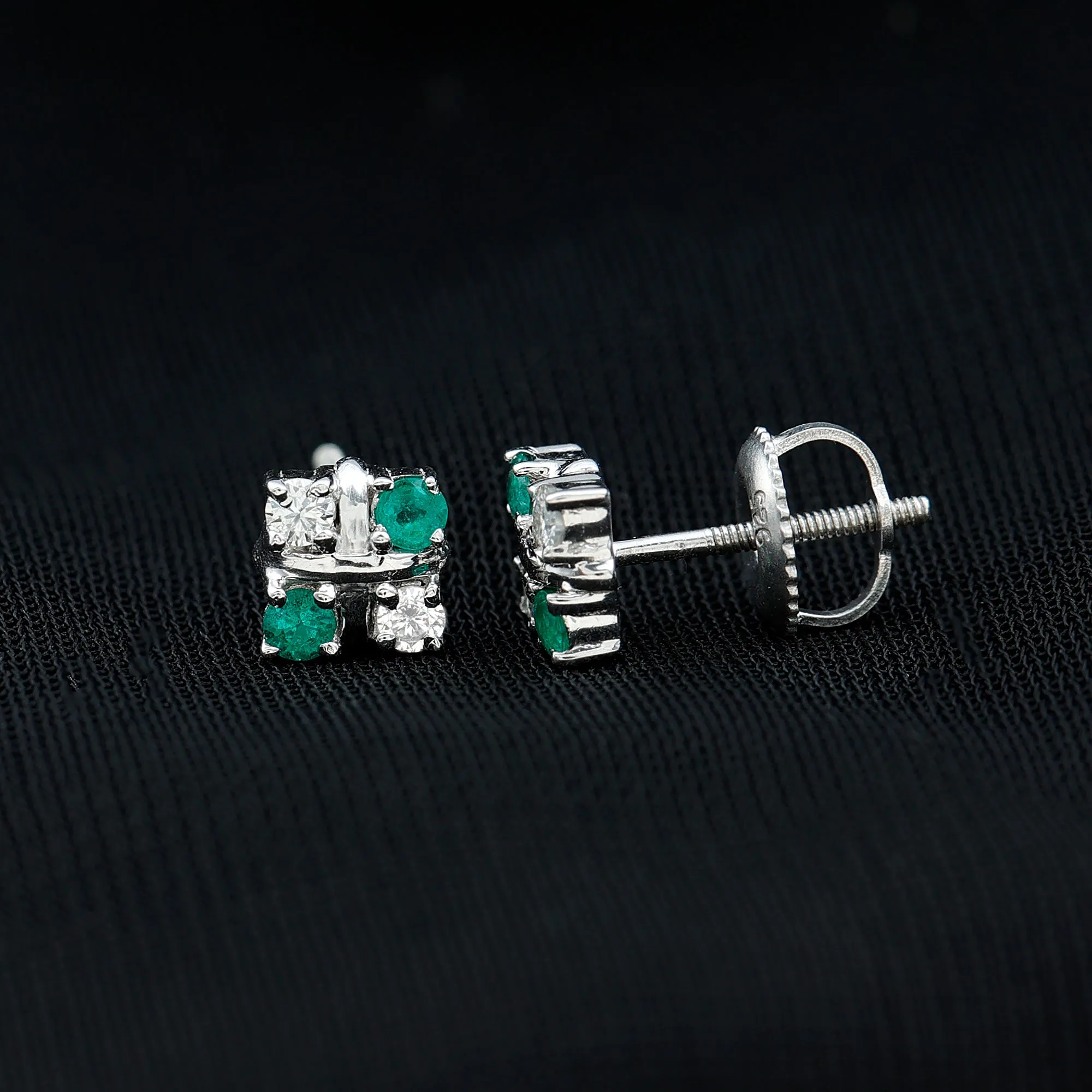 Real Emerald and Moissanite Stud Earrings