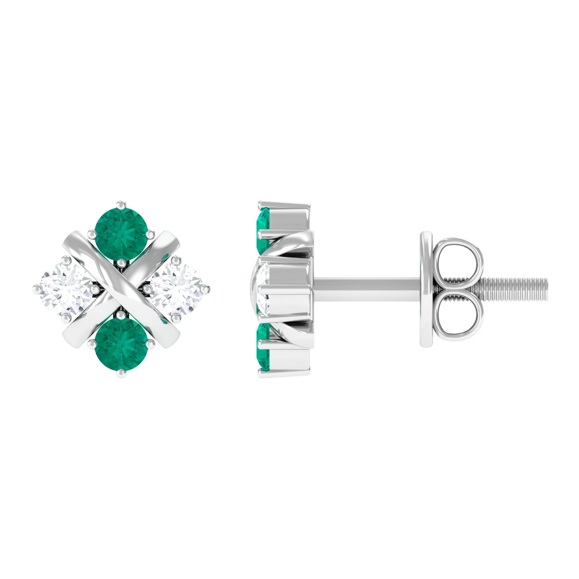 Real Emerald and Moissanite Stud Earrings