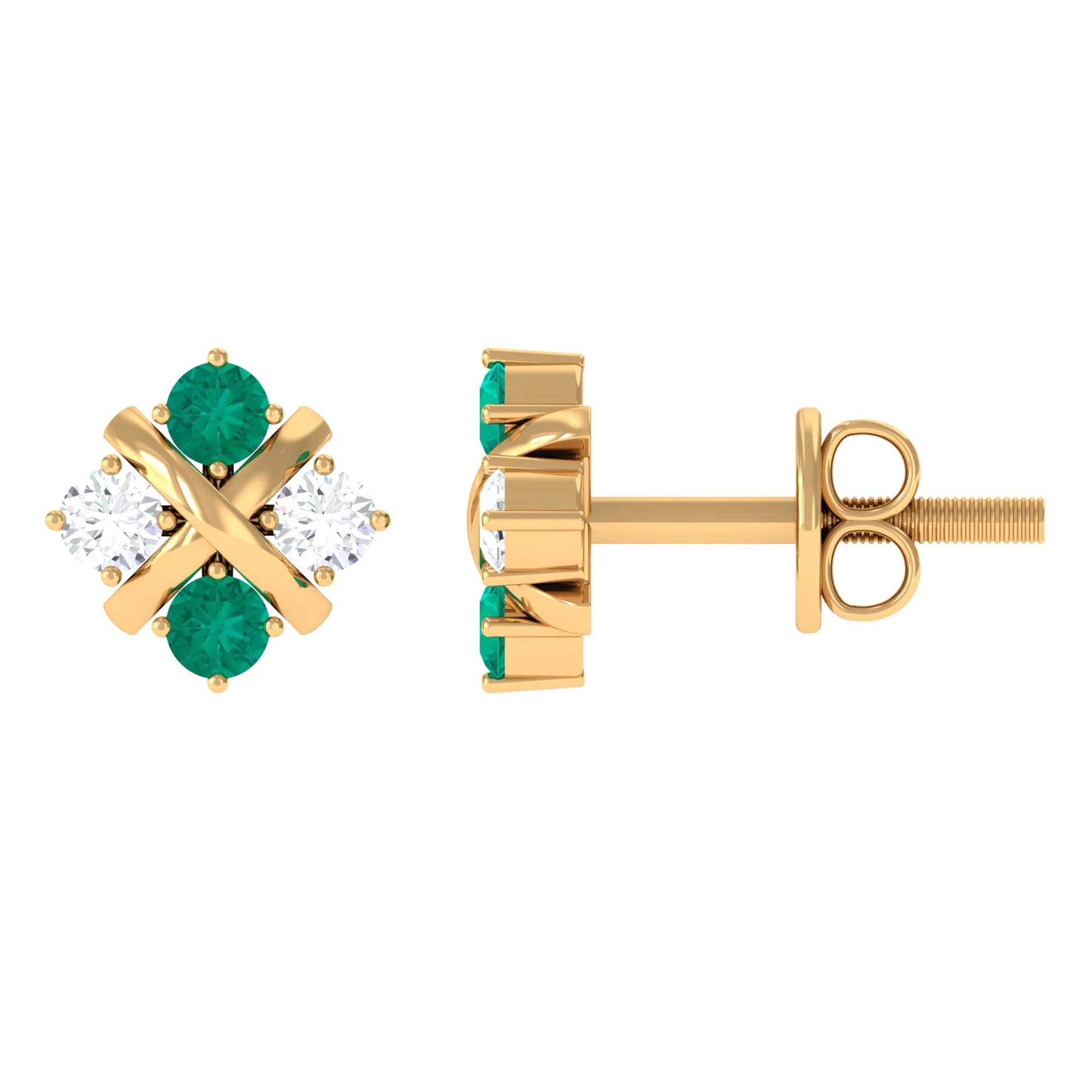 Real Emerald and Moissanite Stud Earrings