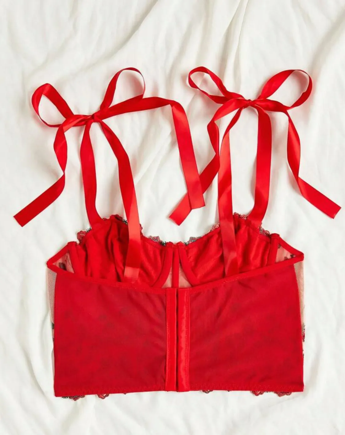 Red Bralette Corset Top Embroidered