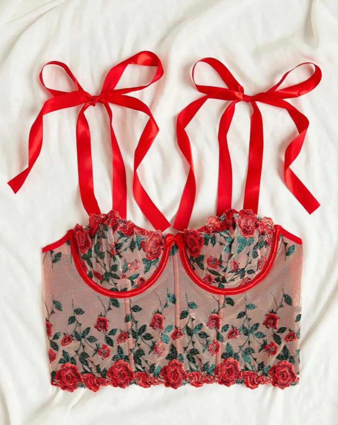 Red Bralette Corset Top Embroidered