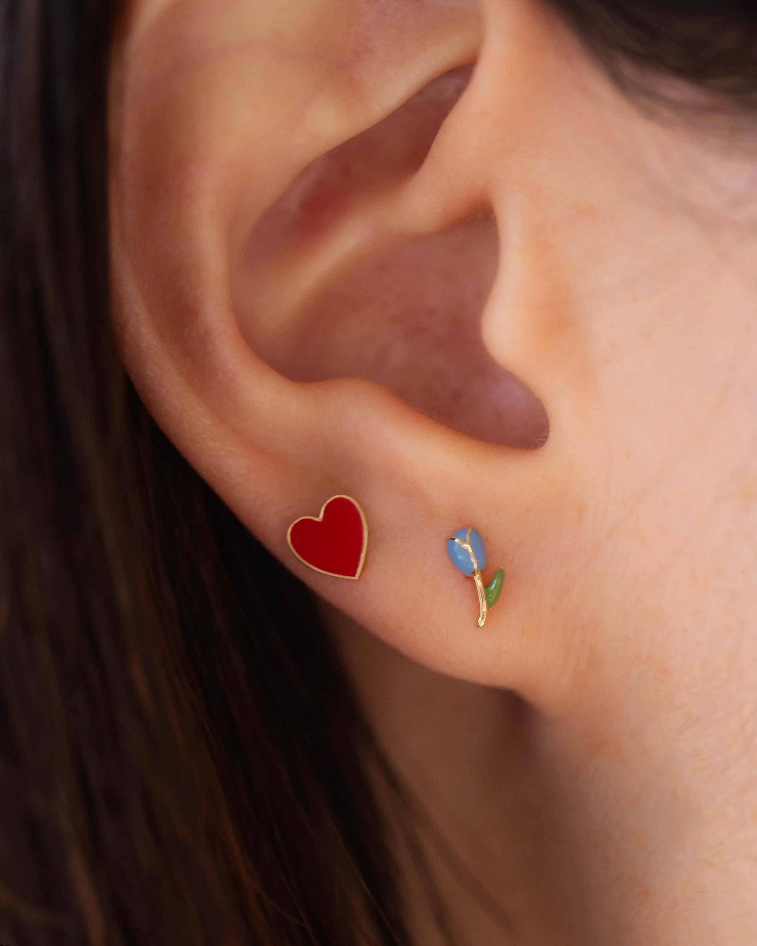 Red Enamel Heart Stud Earrings