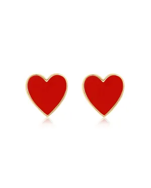 Red Enamel Heart Stud Earrings