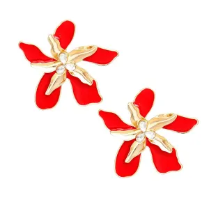 Red Iris Stud Earrings - Stunning Fashion Jewelry