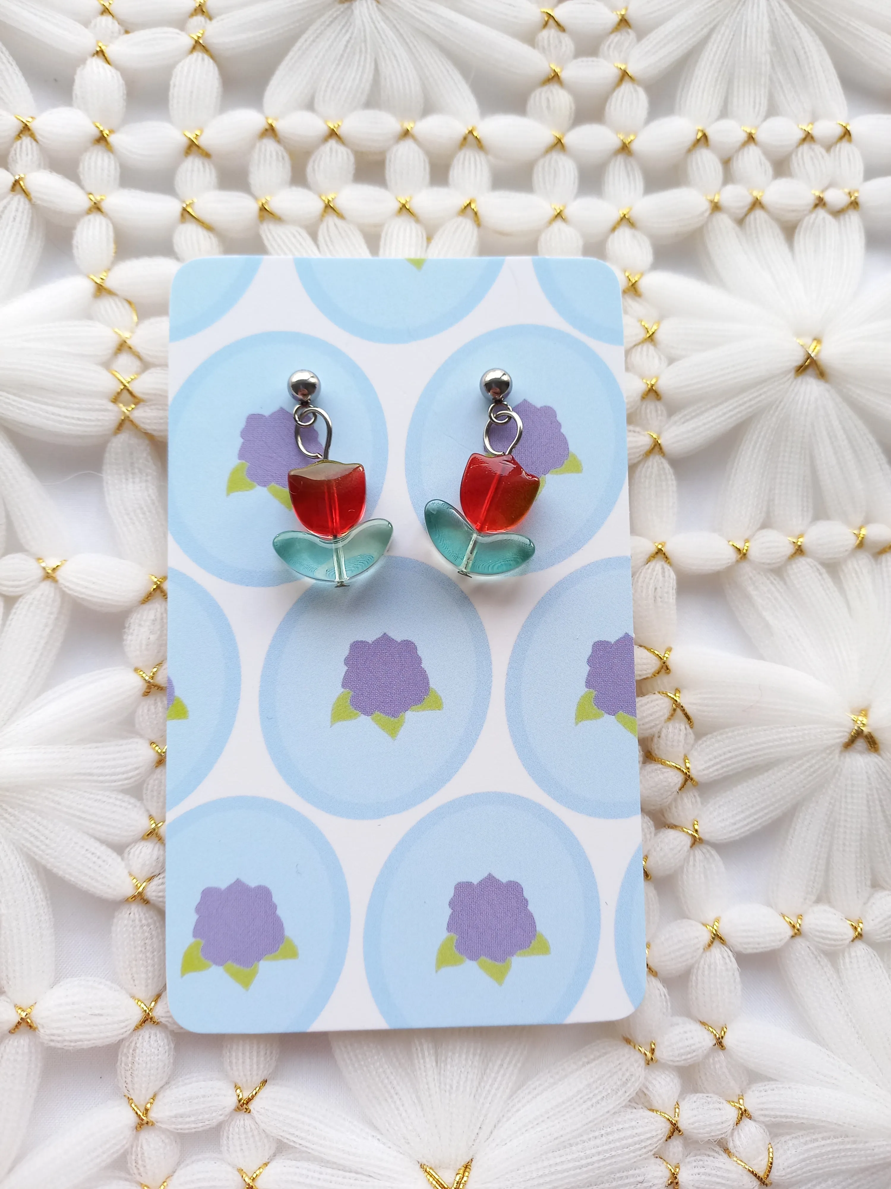 Red Tulip Ball Stud Earrings | Flower Power