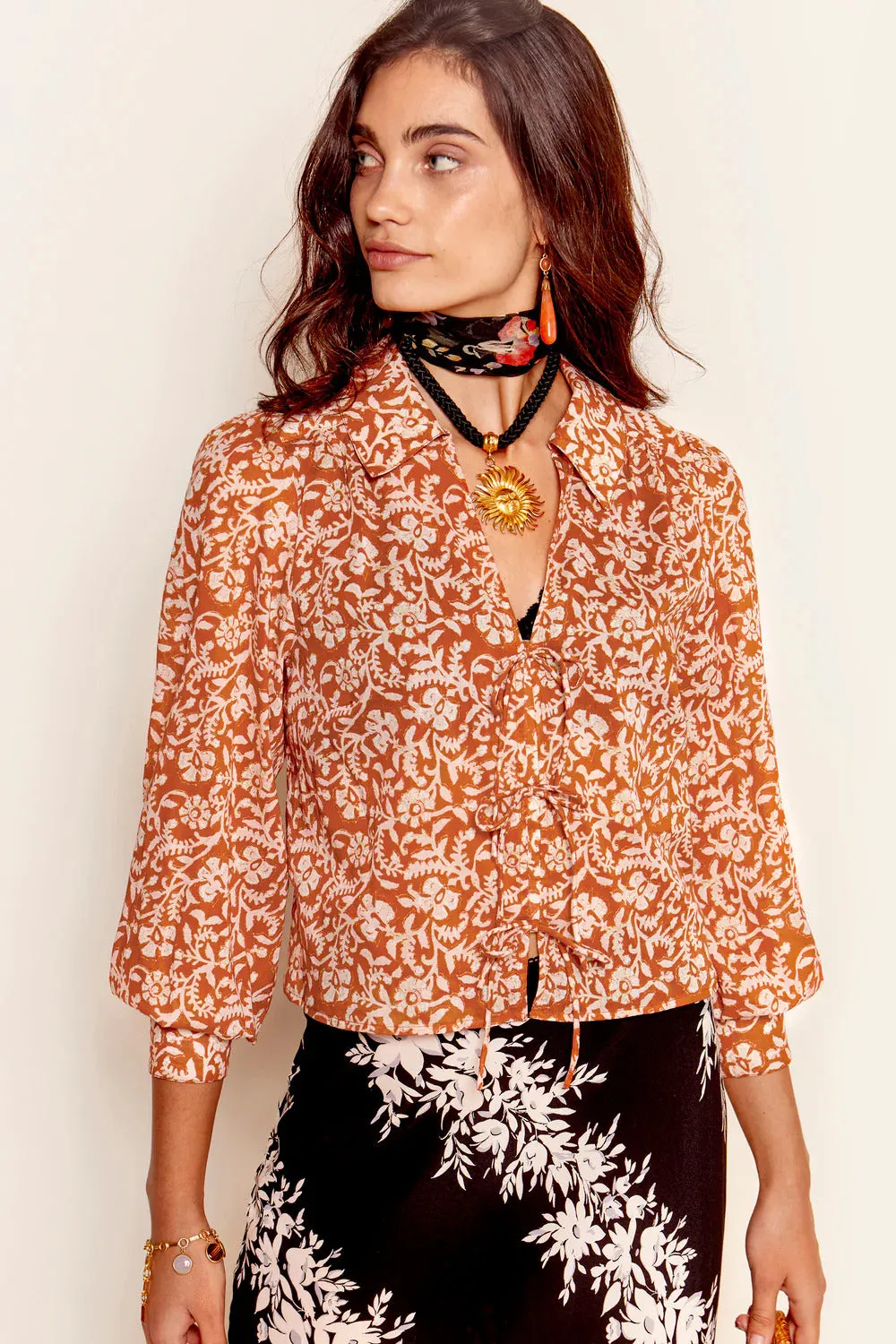 RIXO Nessa Floral Printed Cotton Blouse