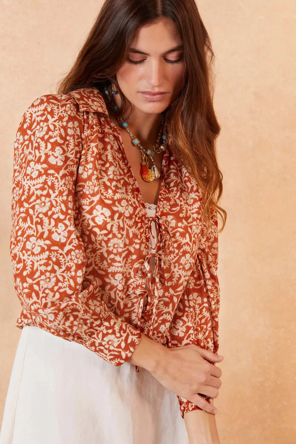 RIXO Nessa Floral Printed Cotton Blouse