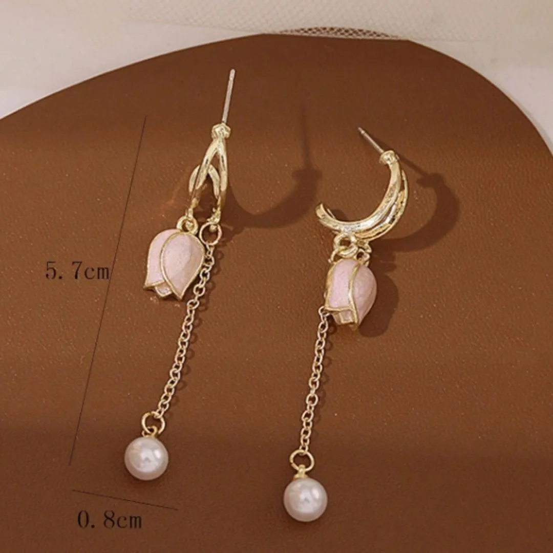 Rose and Pearl Drop Earrings