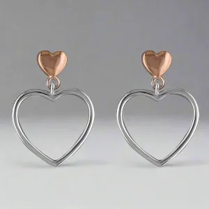 Rose Gold-plated Sterling Silver Heart in Heart Outline Drop Earrings