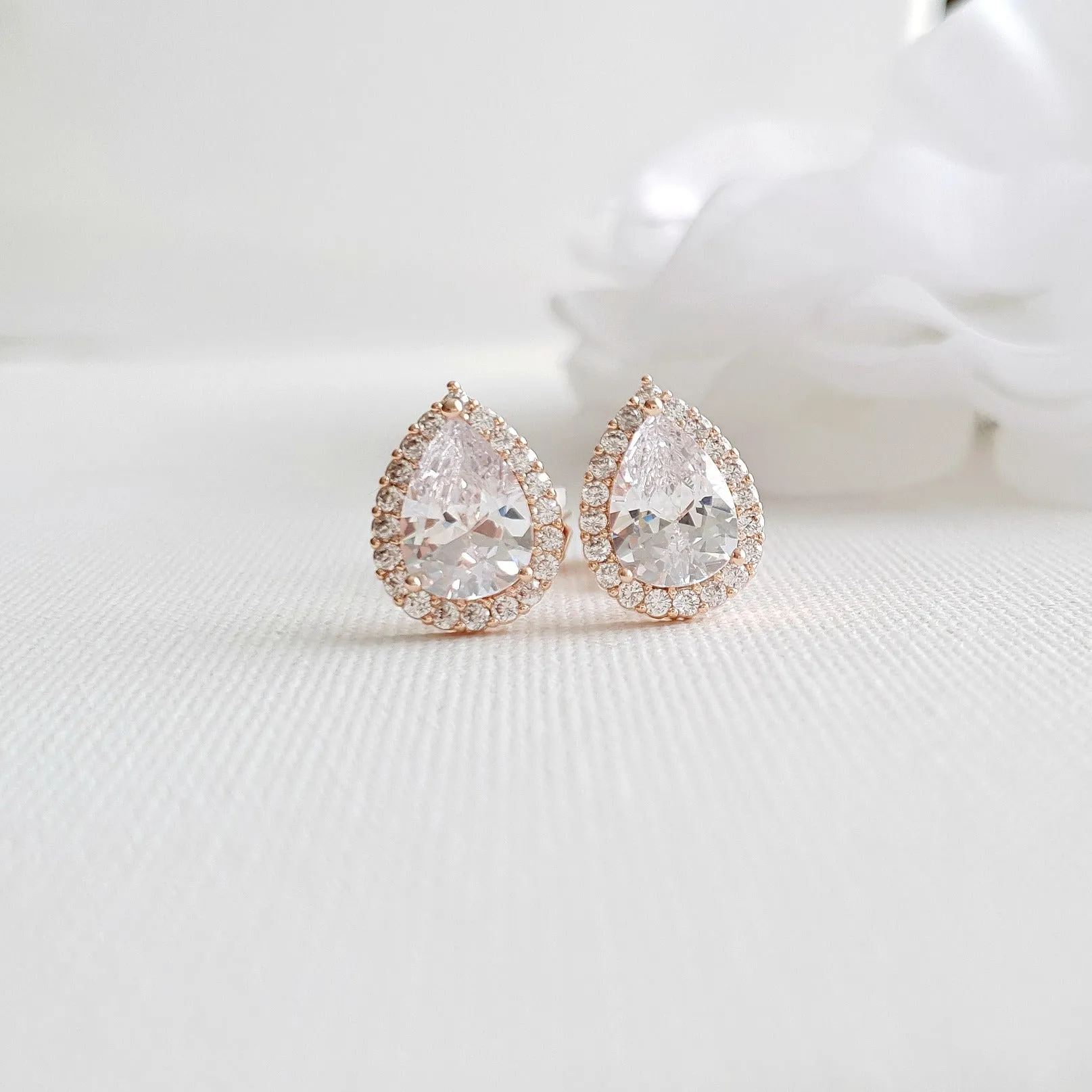 Rose Gold Teardrop Stud Earrings- Emma