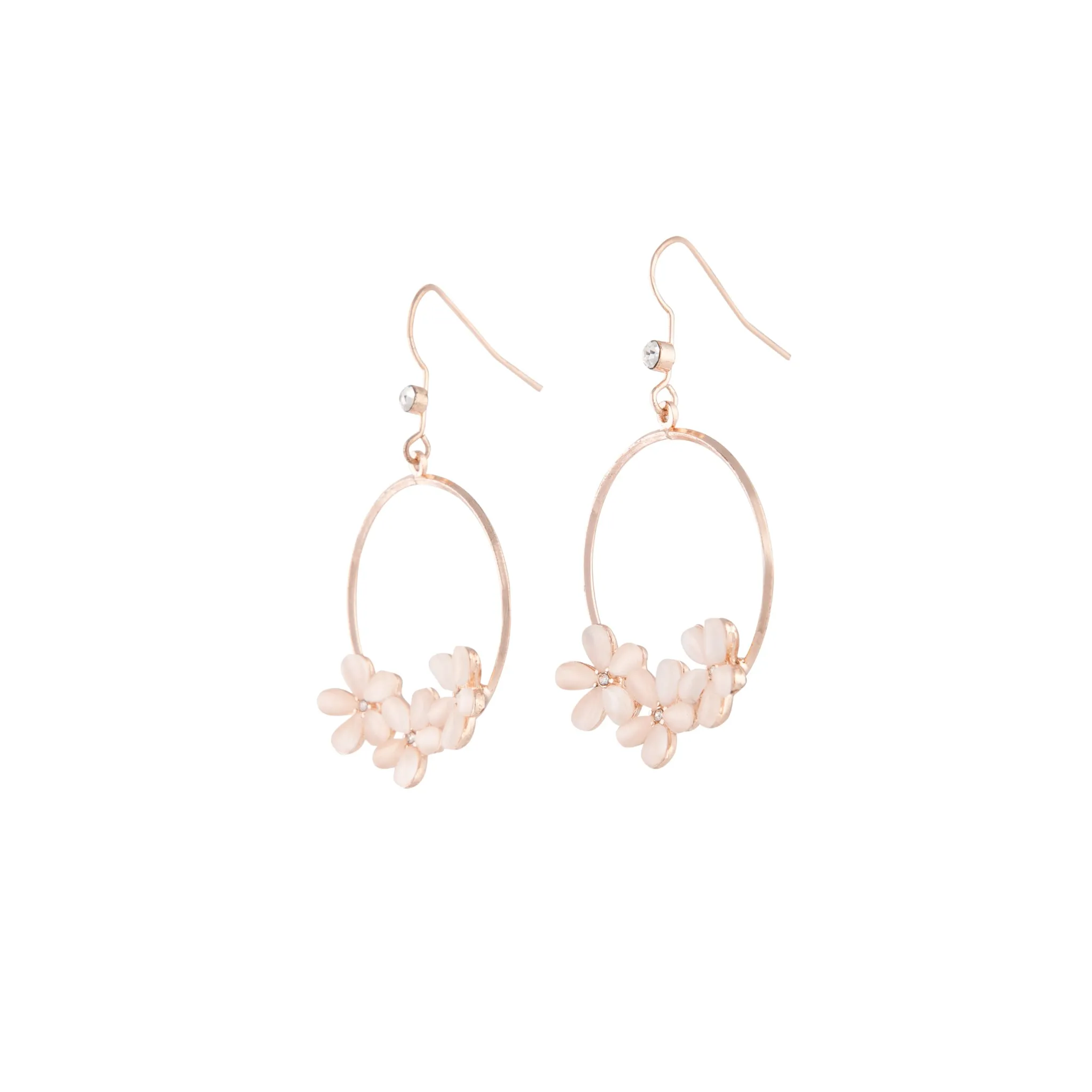 Rose Gold Triple Flower Hoop Drop Earrings