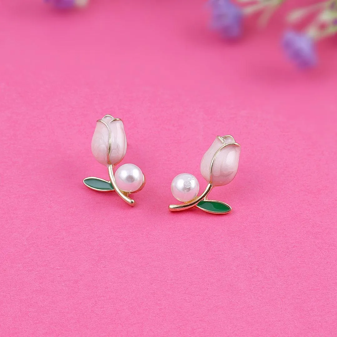 Rosebud Pearl Stud Earrings