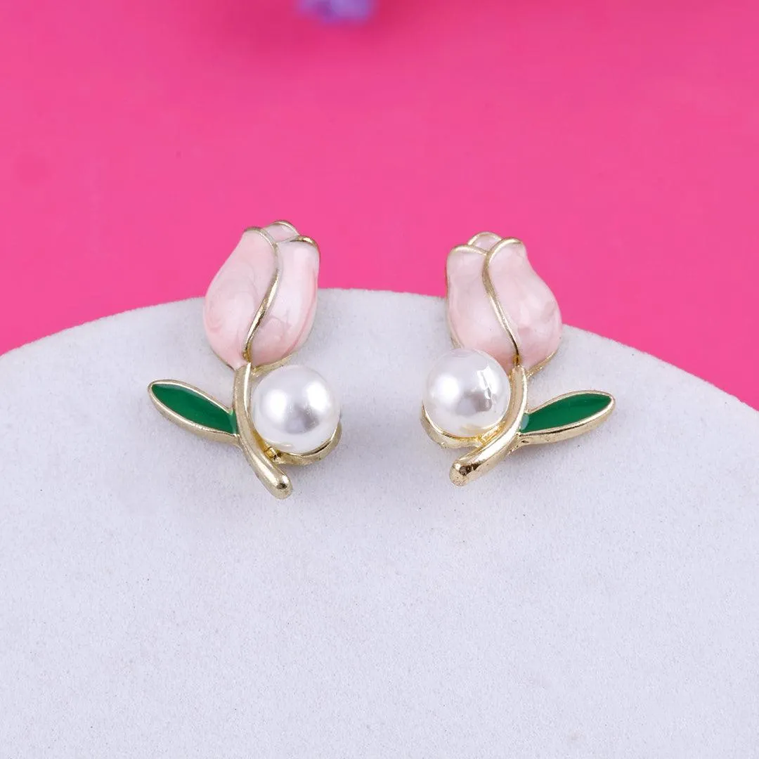 Rosebud Pearl Stud Earrings