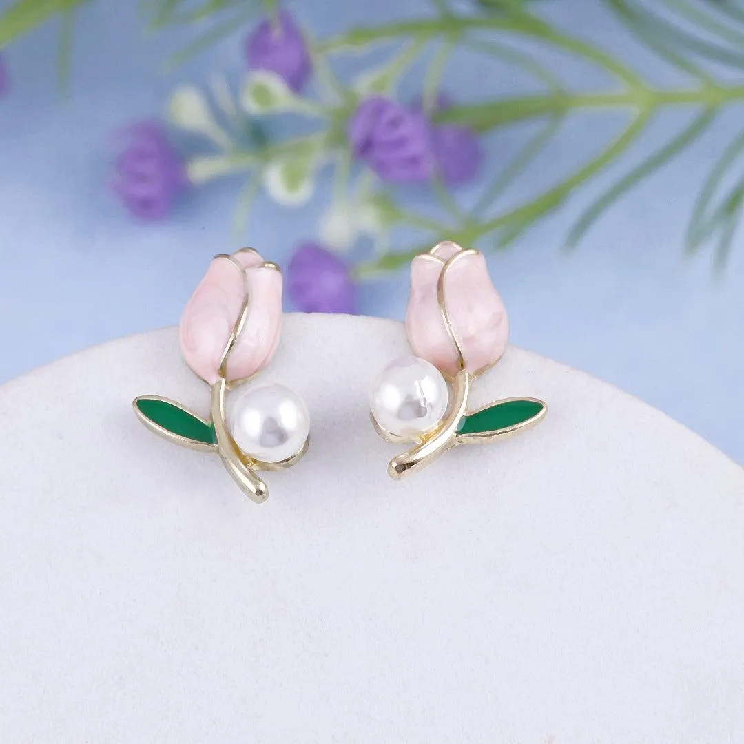 Rosebud Pearl Stud Earrings