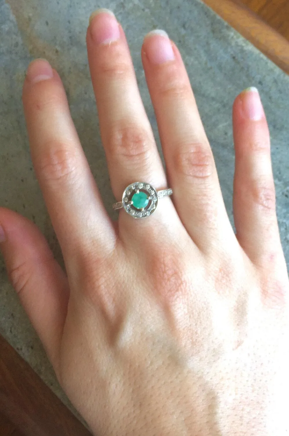 Round Emerald Ring - Green Halo Ring - Emerald Cluster Ring