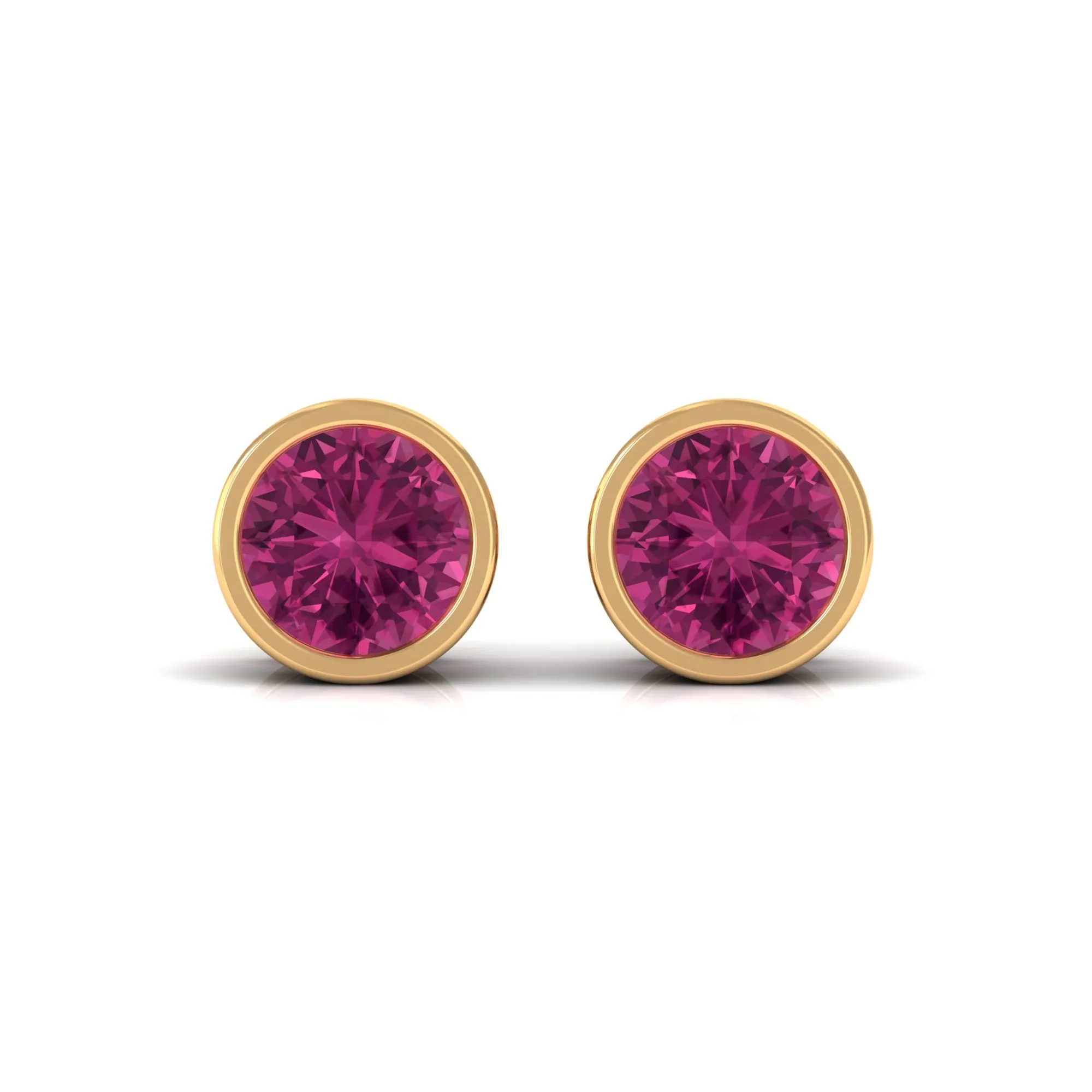 Round Pink Tourmaline Solitaire Stud Earrings