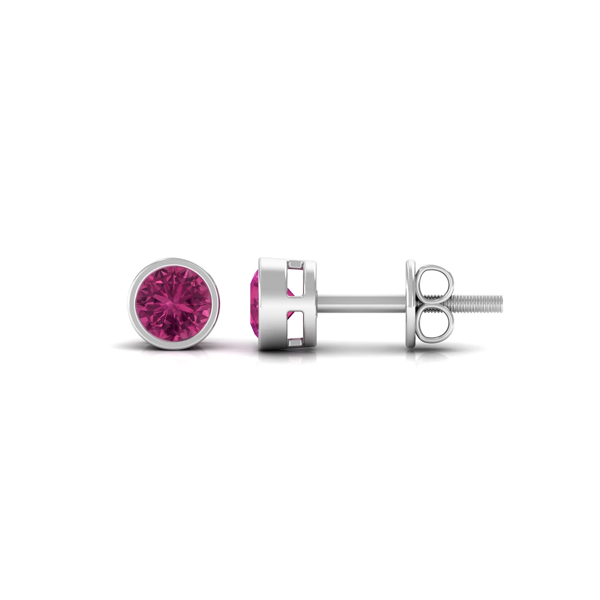 Round Pink Tourmaline Solitaire Stud Earrings