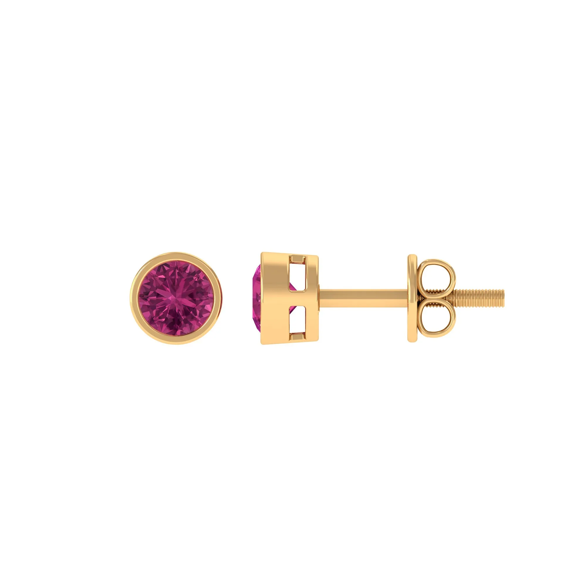 Round Pink Tourmaline Solitaire Stud Earrings