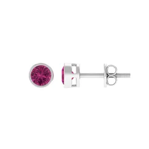 Round Pink Tourmaline Solitaire Stud Earrings