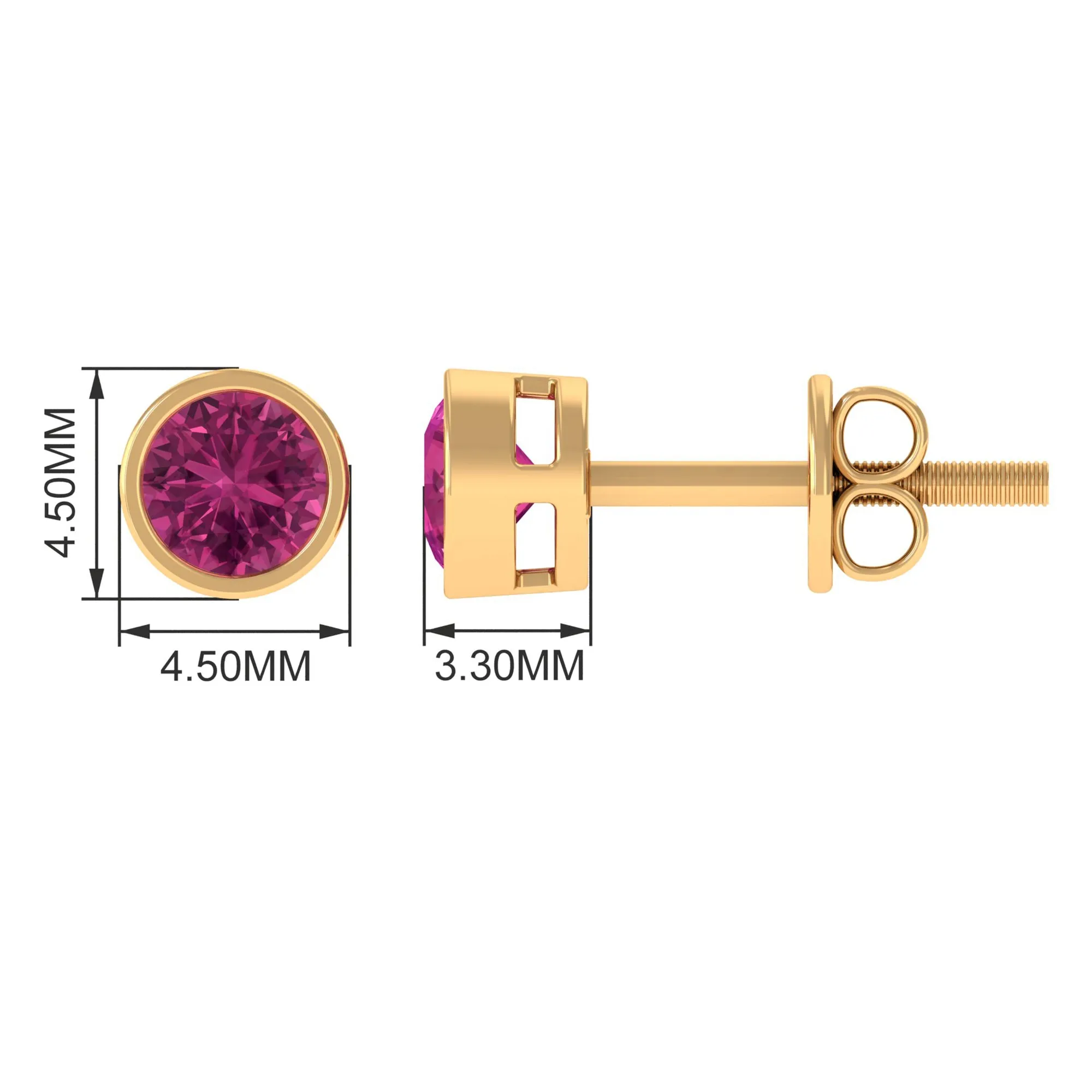 Round Pink Tourmaline Solitaire Stud Earrings