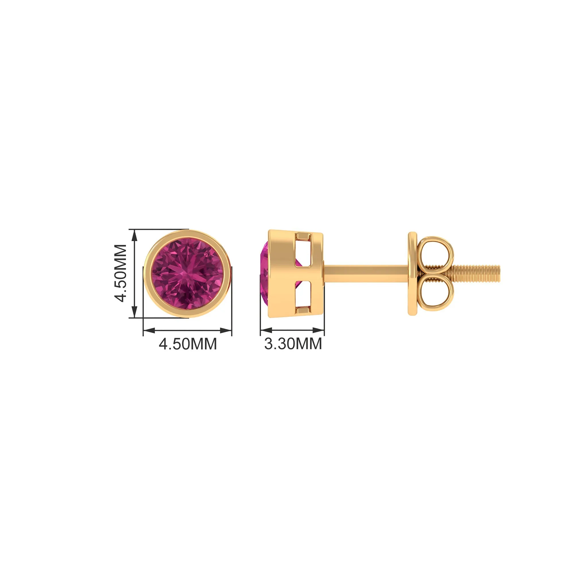 Round Pink Tourmaline Solitaire Stud Earrings