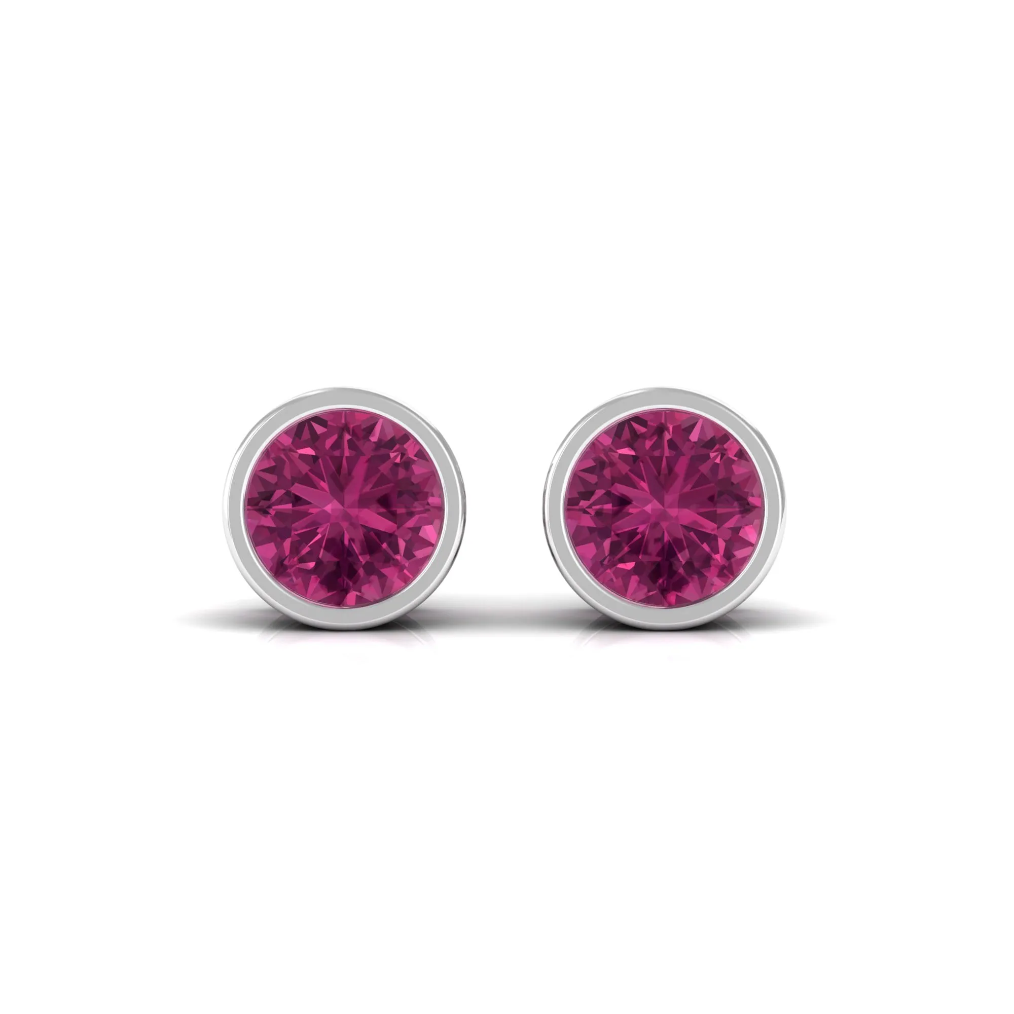 Round Pink Tourmaline Solitaire Stud Earrings