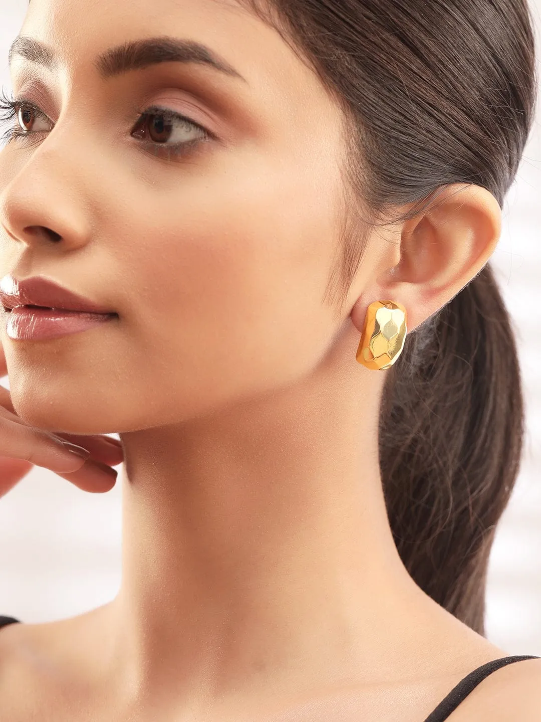 Rubans 18K Gold Plated Geometric Half Hoop Earrings with Sophisticated Polished Finish