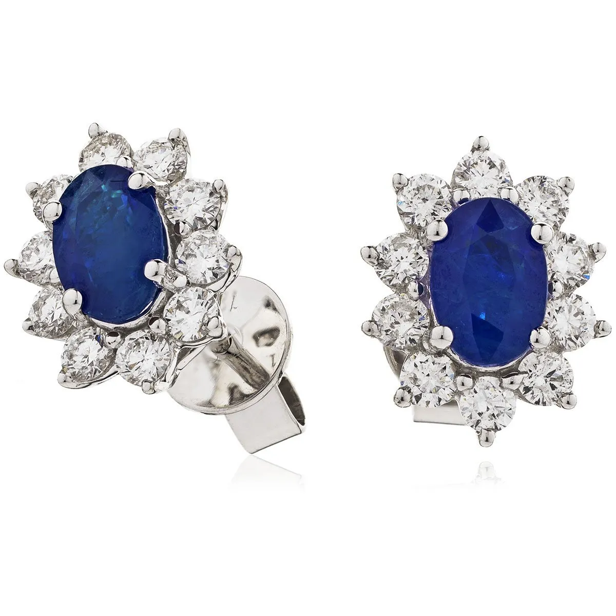 Sapphire & Diamond Oval Cluster Earrings 1.60ct in 18k White Gold