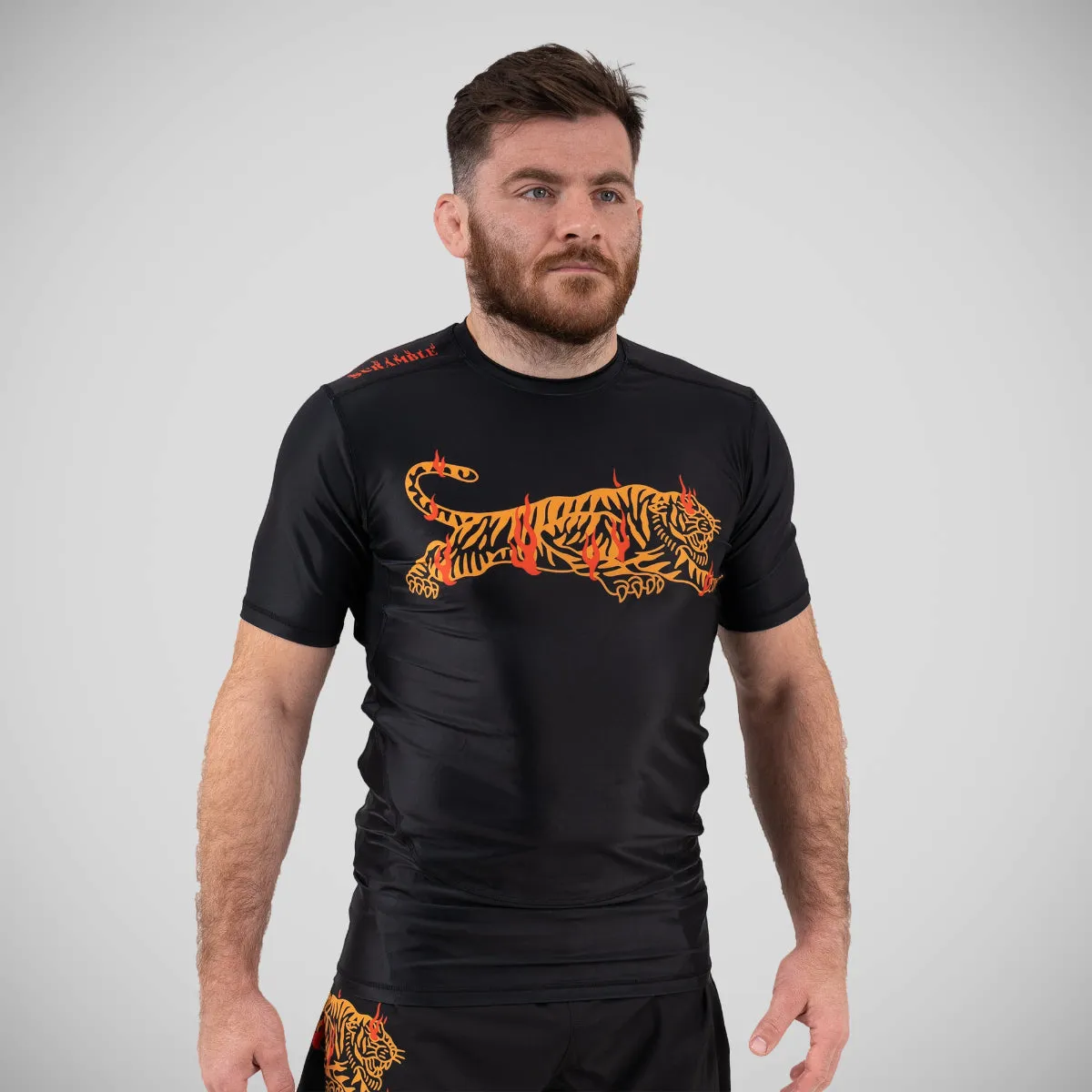 Scramble Burning Tiger Rash Guard Black/Orange