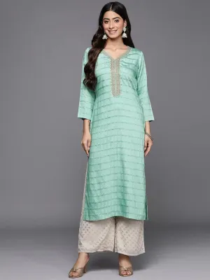 Sea Green Woven Design Rayon Straight Kurta