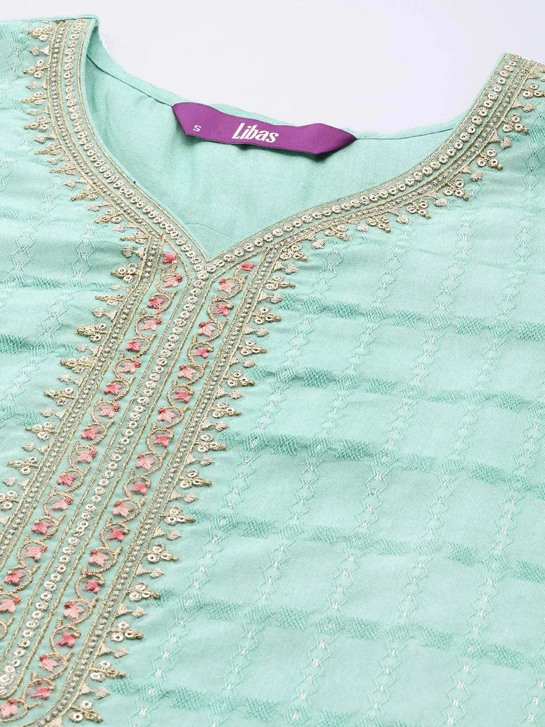 Sea Green Woven Design Rayon Straight Kurta