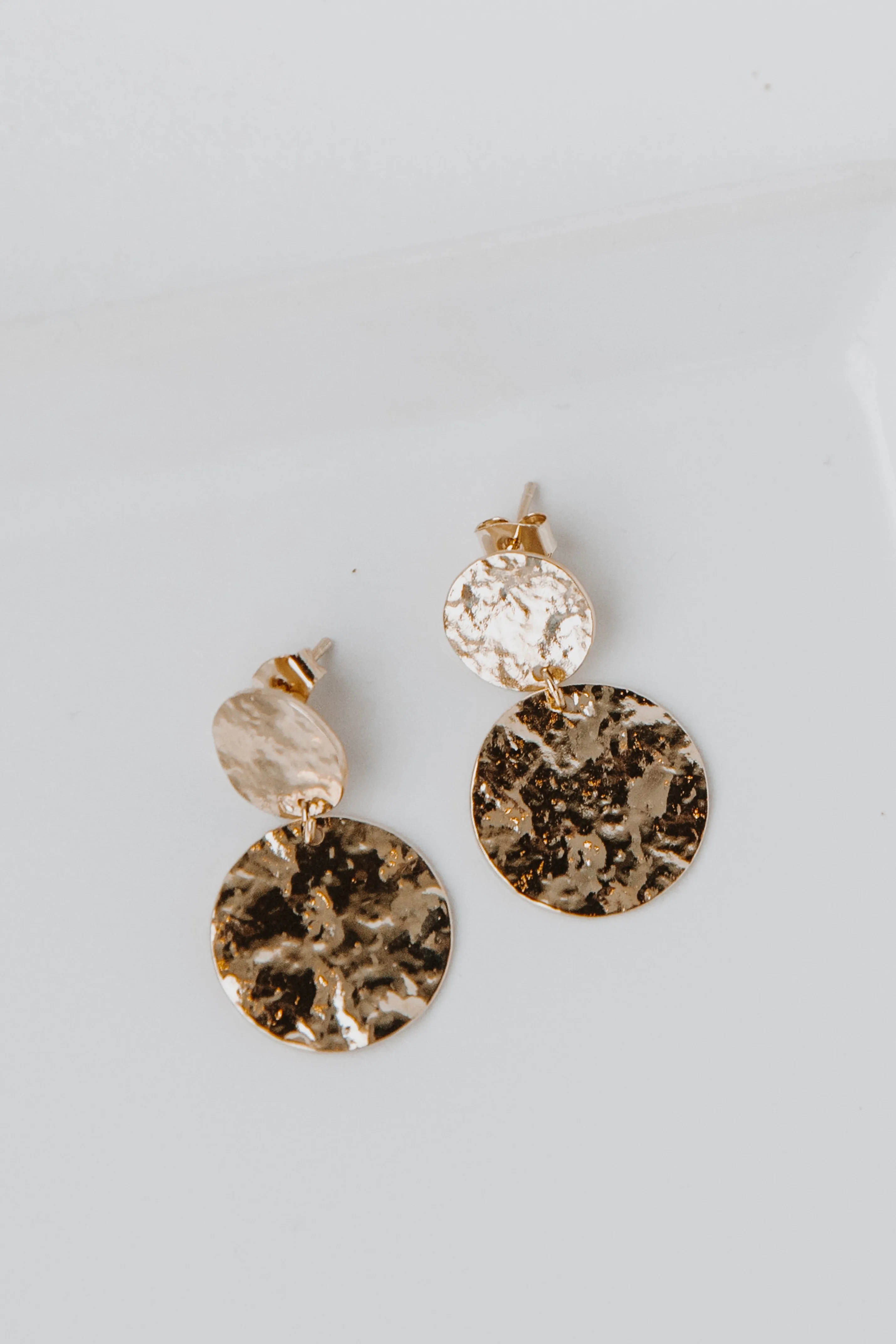 Serena Gold Hammered Drop Earrings