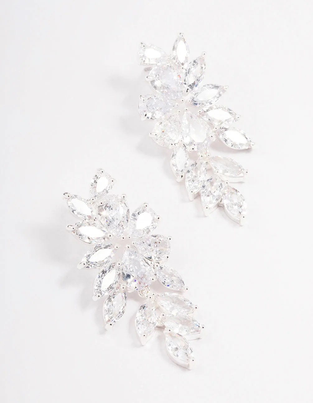 Silver Flower Cluster Drop Earrings