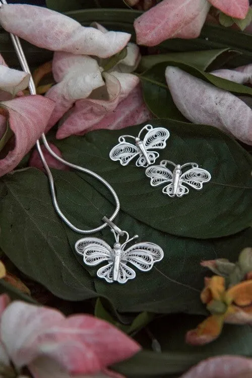 Silver Linings "Butterfly" Silver Filigree Handmade Pendant Set