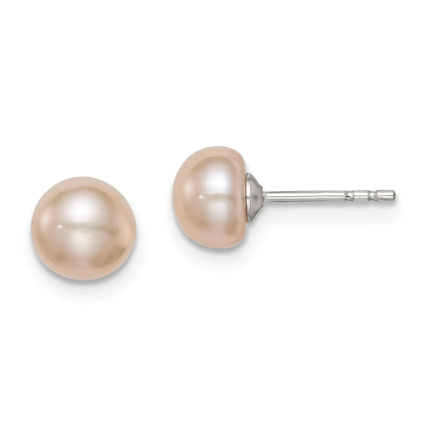 Silver Pink Fresh Water Button Pearl Earrings