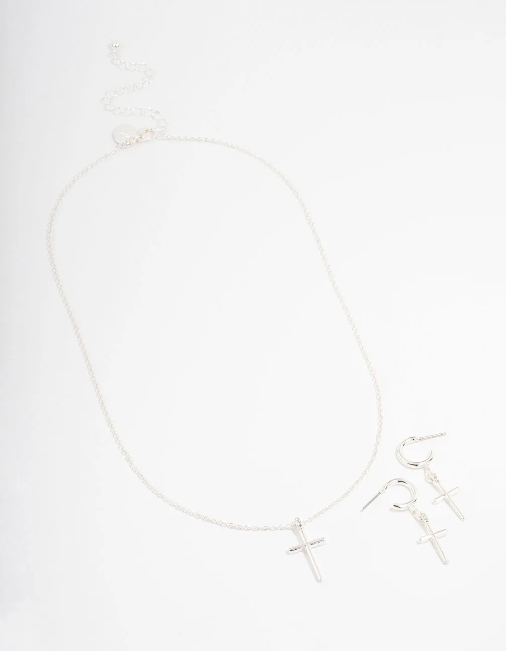 Silver Plated Sleek Cross Necklace & Earring Jewellery Set