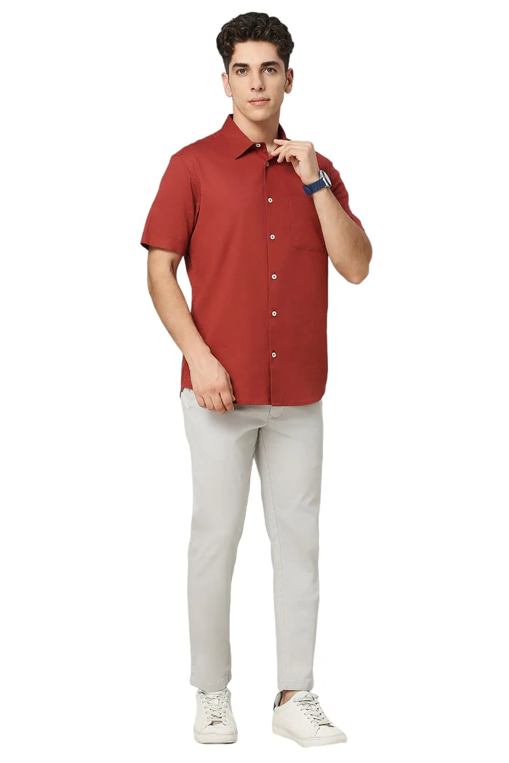 Slim Fit Coton Slub Twill Halfsleeves Shirt