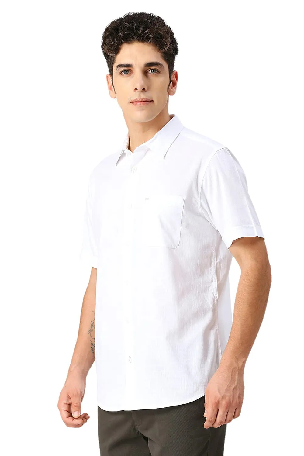 Slim Fit Coton Slub Twill Halfsleeves Shirt