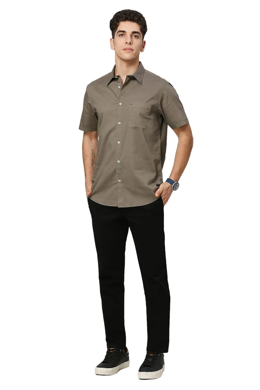 Slim Fit Coton Slub Twill Halfsleeves Shirt