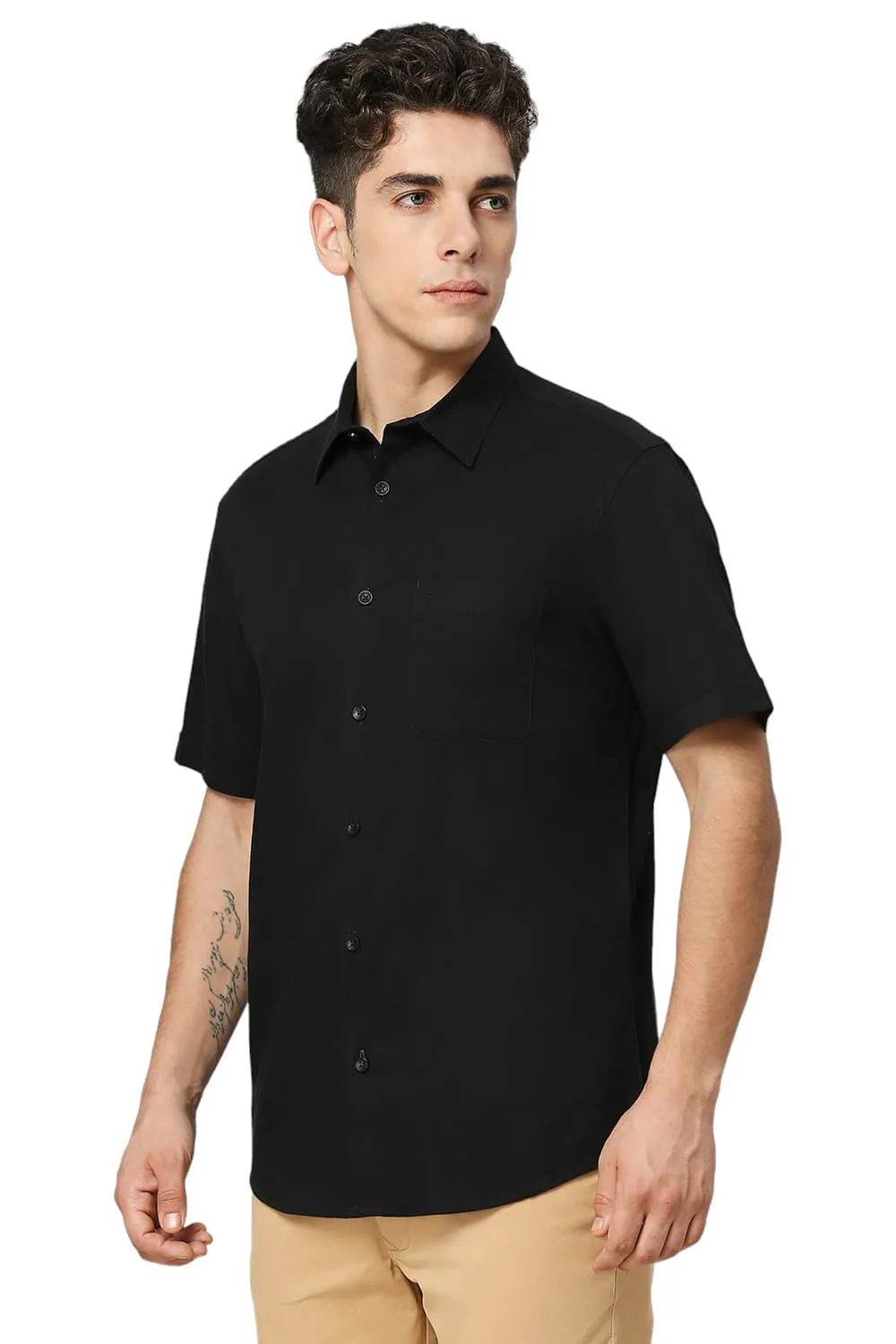 Slim Fit Coton Slub Twill Halfsleeves Shirt