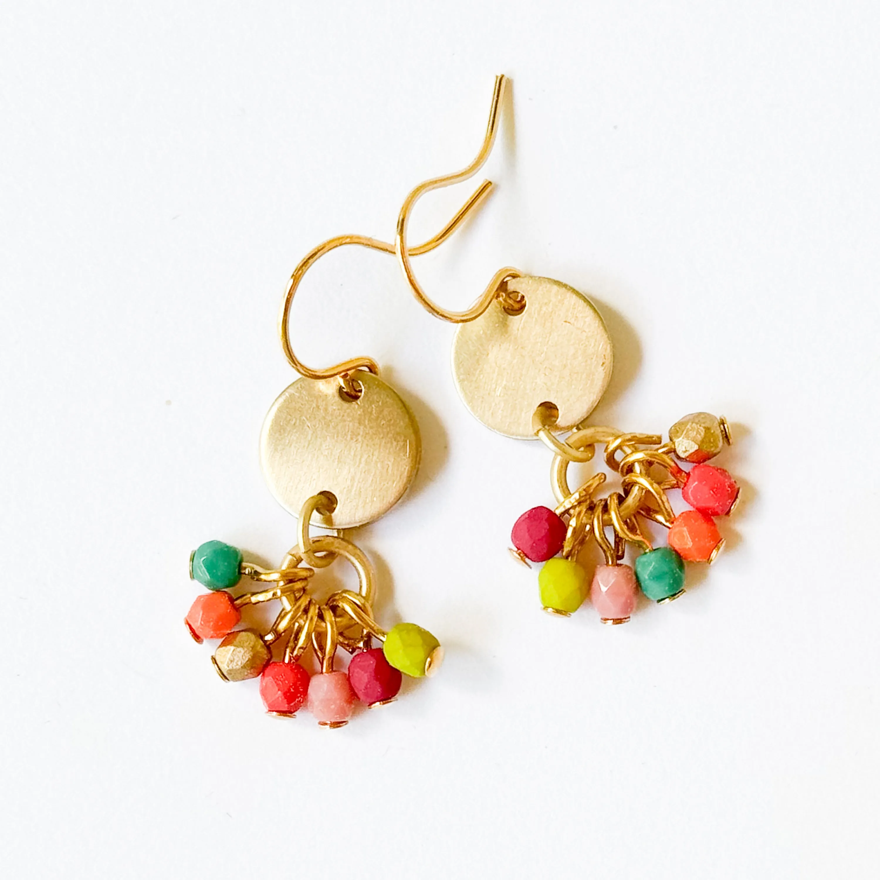 Small Cute Brass Earrings With Tiny Beaded Clusters - WS