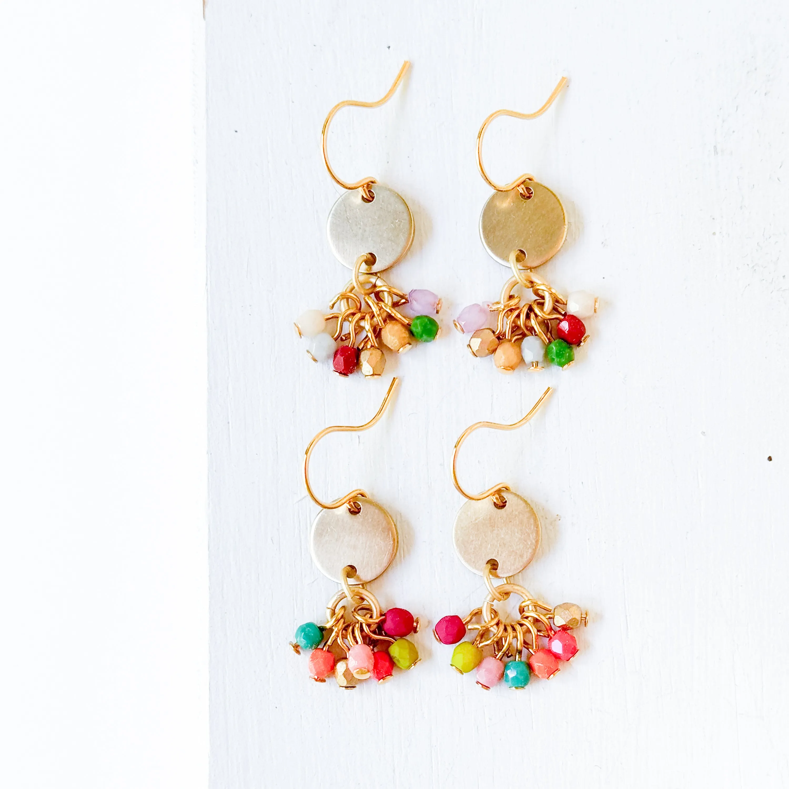 Small Cute Brass Earrings With Tiny Beaded Clusters - WS