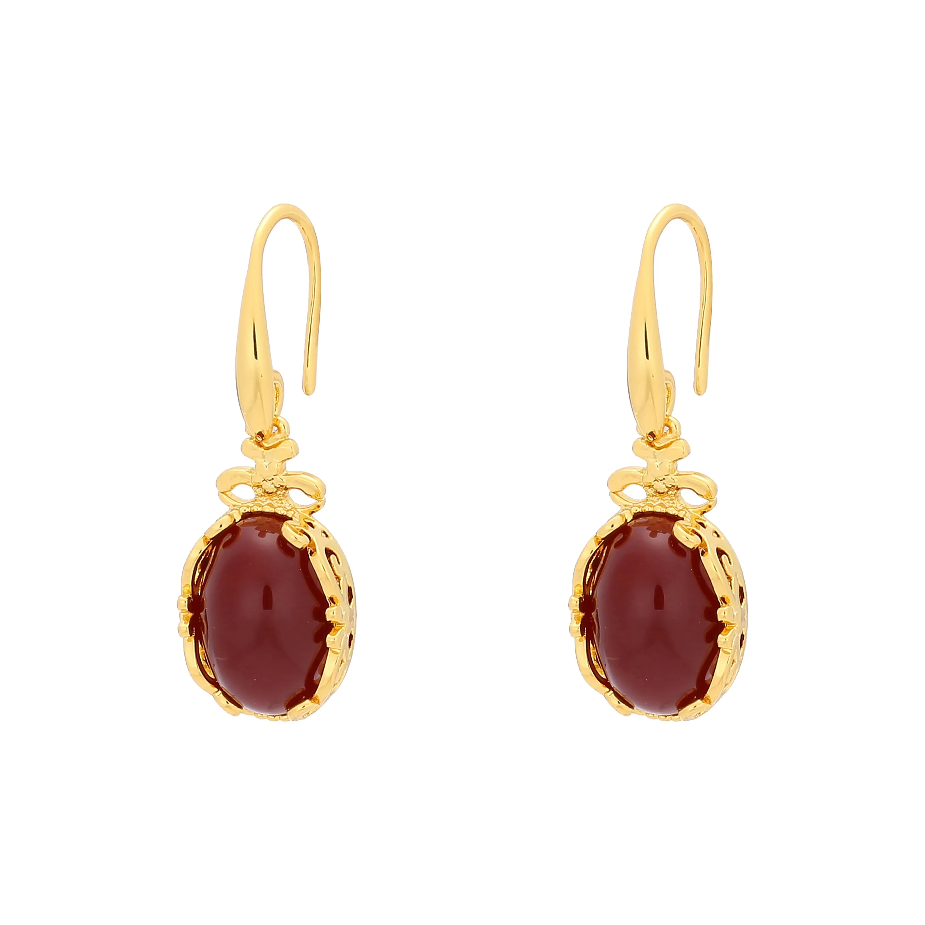 Solitaire Red agate wire hook earrings