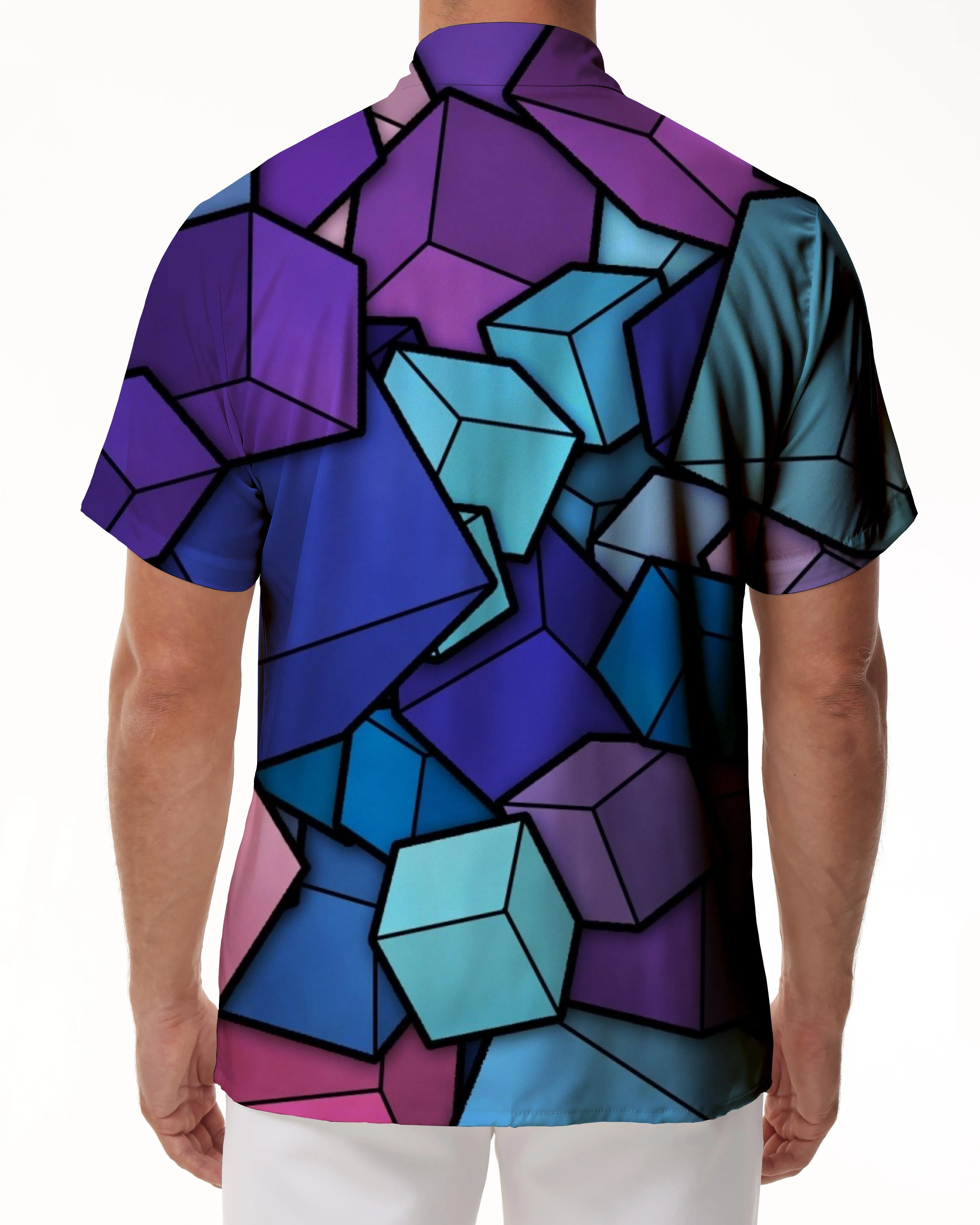 Square Mixed Color Casual Hawaiian Button Men's Shirt Short Sleeve Beachwear Print Abstract Geometric Pattern