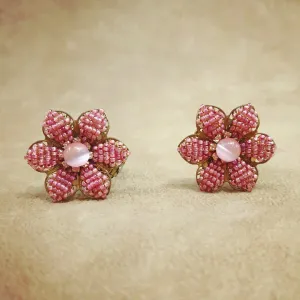 Stanley Hagler Earrings Pink Flower Clip Ons